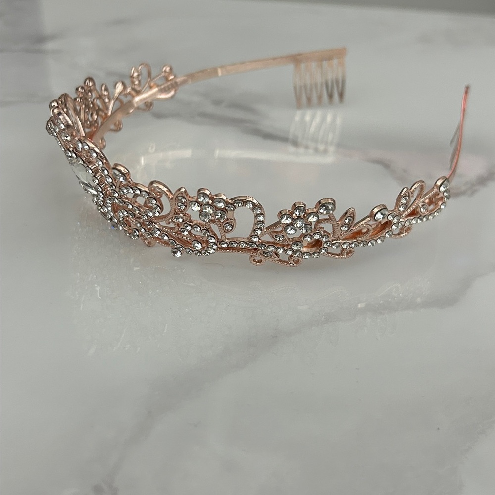 Rose Gold Tiara with Crystals - Picture 3 of 6